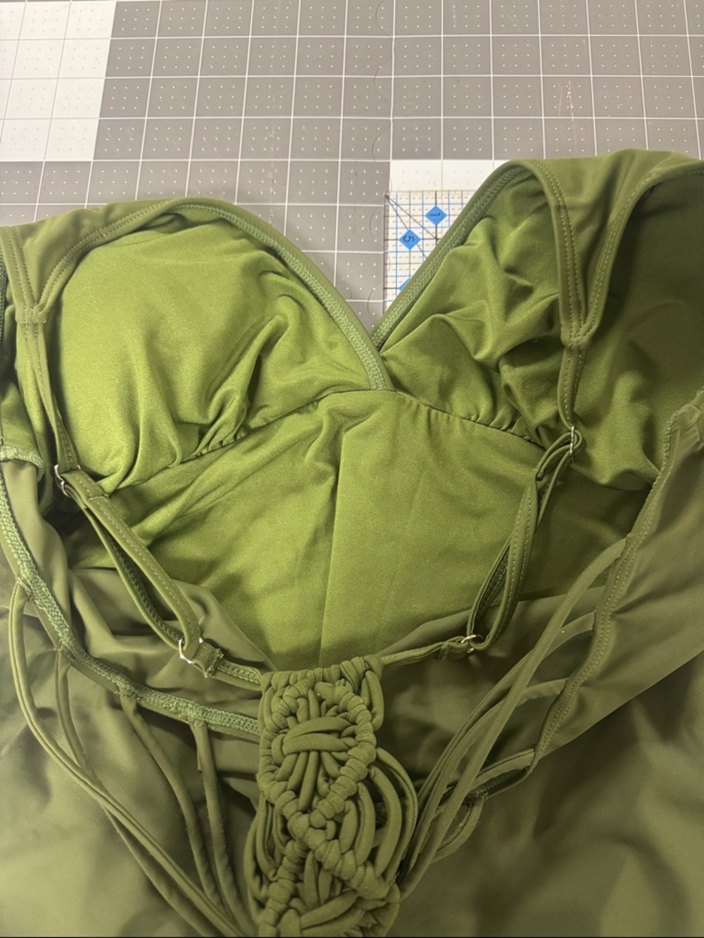 Olive Green Ruched Tankini Top - Picture 5 of 6